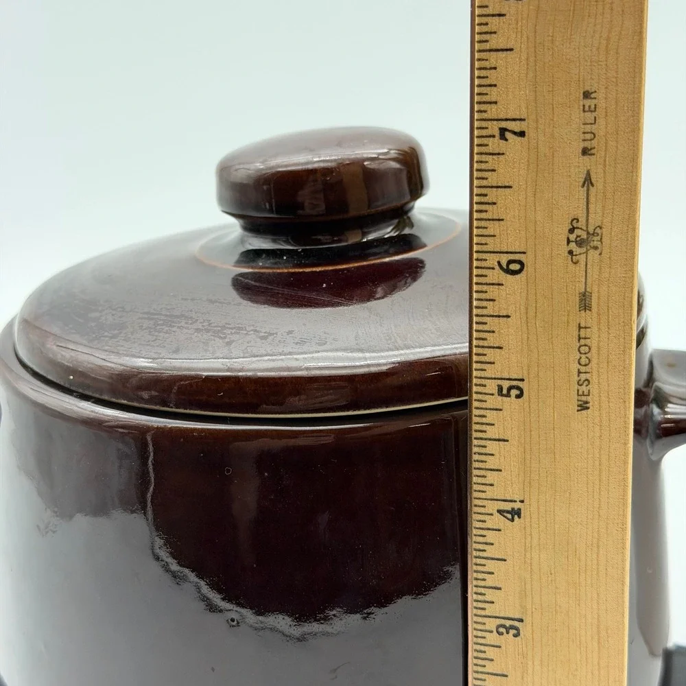 Vintage West Bend Brown Glazed Stoneware Bean Pot with Lid Made in USA Fall